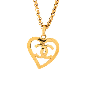 Chanel Vintage CC Heart Pendant Long Necklace Metal