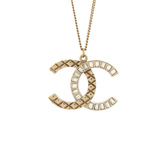 Chanel CC Quilted Baguette Pendant Necklace Metal with Crystals