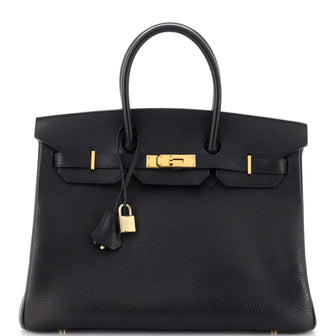 Birkin Handbag Noir Ardennes with Gold Hardware 35