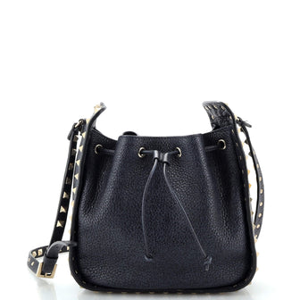 Rockstud Drawstring Bucket Bag Leather Small