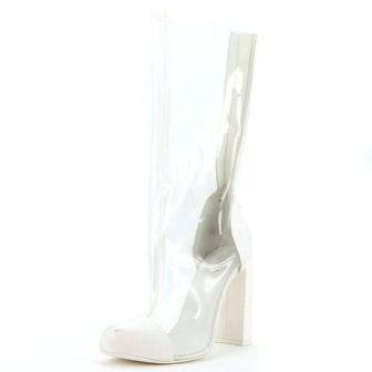 Women's Cap Toe Heeled Knee High Boots PVC and Grosgrain