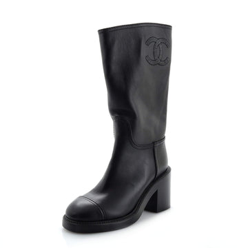 Chanel Women's Cap Toe CC Mid-Calf Boots Leather