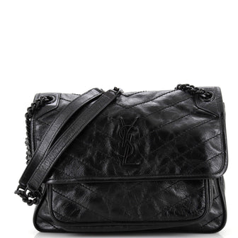 Saint Laurent Niki Chain Flap Bag Matelasse Chevron Leather Medium