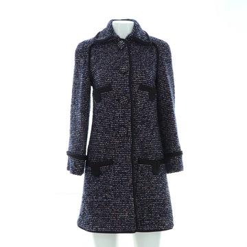 Chanel Women's Four Pocket Trim Detail Collared Button Up Coat Tweed with SIlk