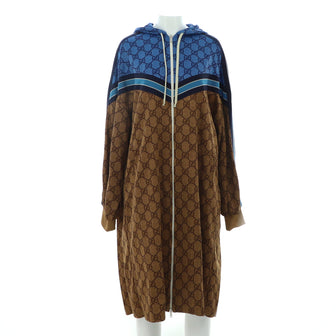 Gucci Women's Pleated Hooded Zip Coat GG Polyester and Cotton Blend