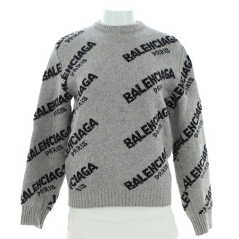 Balenciaga Women's All Over Logo Sweater Wool Blend