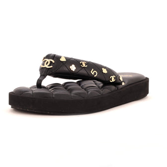 Chanel Women's Charm Padded Thong Sandals Quilted Lambskin