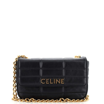 Celine Logo Chain Flap Bag Quilted Goatskin Small