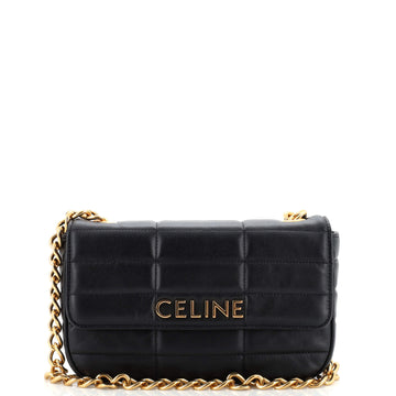 Celine Logo Chain Flap Bag Quilted Goatskin Small