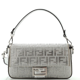 Fendi Baguette NM Bag Zucca Crystal Embellished Suede Medium