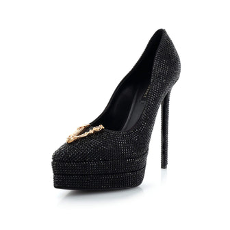Versace Women's Virtus Platform Pumps Crystal Embellished Leather 140