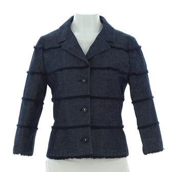 Chanel Women's Tiered Fringe Button Up Jacket Denim