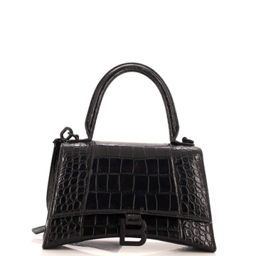 Balenciaga Hourglass Top Handle Bag Crocodile Embossed Leather Small