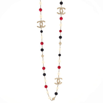 Chanel CC Station Long Necklace Faux Pearls and Resin with Metal