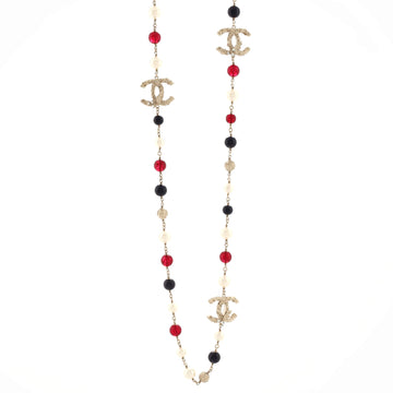 Chanel CC Station Long Necklace Faux Pearls and Resin with Metal
