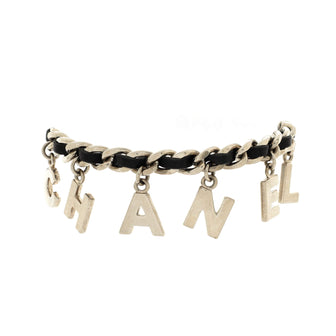 Chanel Logo Letters Charm Interwoven Chain Bracelet Metal and Leather
