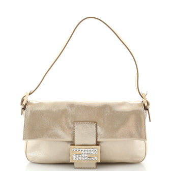 Baguette Bag Metallic Leather with Crystal Detail