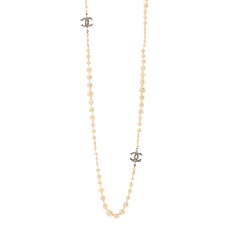 Chanel CC Long Necklace Faux Pearl and Metal with Beads