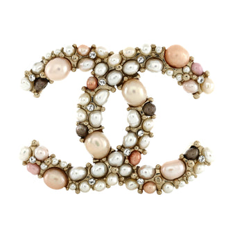 Chanel CC Brooch Metal with Crystals and Faux Pearls