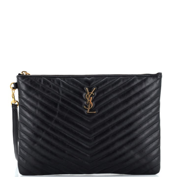 Saint Laurent Classic Monogram Wristlet Pouch Matelasse Chevron Leather Medium