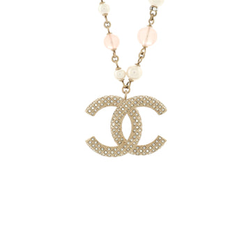 Chanel CC Long Pendant Necklace Metal with Faux Pearls and Crystals