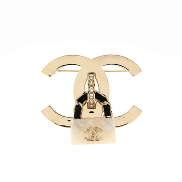 Chanel CC Handbag Brooch Metal and Resin with Crystals and Leather