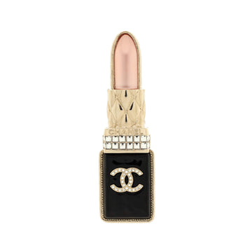Chanel CC Lipstick Brooch Metal with Resin and Crystals