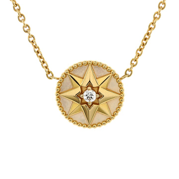 Christian Dior Rose des Vents Necklace 18K Yellow Gold with Diamond and Mother of Pearl 12mm