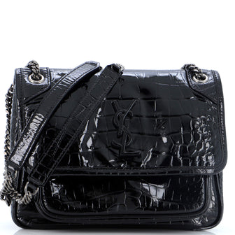 Saint Laurent Niki Chain Flap Bag Crocodile Embossed Patent Baby
