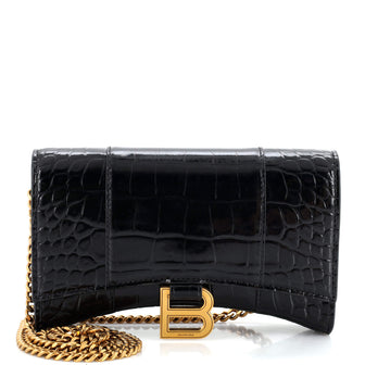 Balenciaga Hourglass Chain Wallet Crocodile Embossed Leather