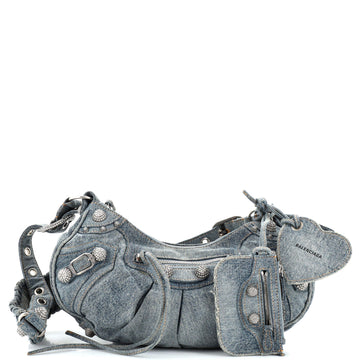 Balenciaga Le Cagole Giant Studs Shoulder Bag Denim with Crystals Small