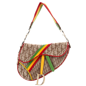 Christian Dior Vintage Rasta Saddle Bag Diorissimo Canvas Medium