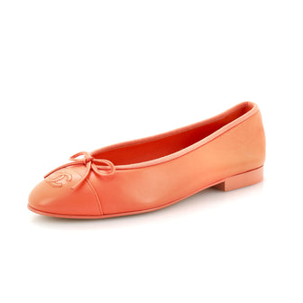 Chanel Women's CC Cap Toe Bow Ballerina Flats Leather