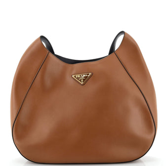 Prada Triangle Logo Curved Hobo City Calf Large
