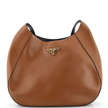 Prada Triangle Logo Curved Hobo City Calf Large