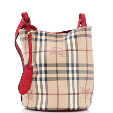 Burberry Lorne Bucket Bag Haymarket Coated Canvas Small