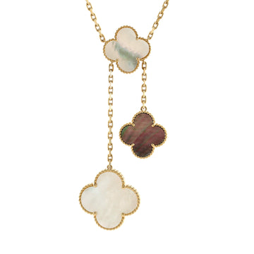 Van Cleef & Arpels Magic Alhambra 6 Motifs Necklace 18K Yellow Gold and Mother of Pearl with Onyx