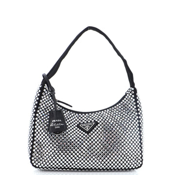 Prada Re-Edition 2000 Hobo Crystal Embellished Satin Mini