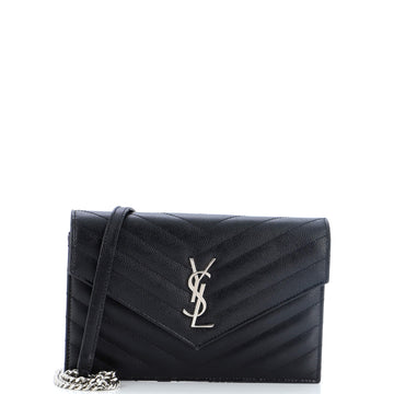 Saint Laurent Classic Monogram Tassel Chain Wallet Crocodile Embossed Leather