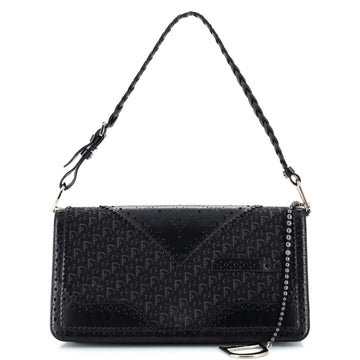 Christian Dior D'Trick Shoulder Bag Leather with Diorissimo Canvas