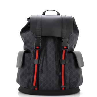 Gucci Double Pocket Buckle Backpack GG Coated Canvas Large