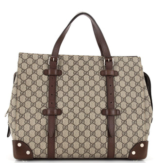 Gucci Buckle Travel Tote GG Coated Canvas with Leather Large