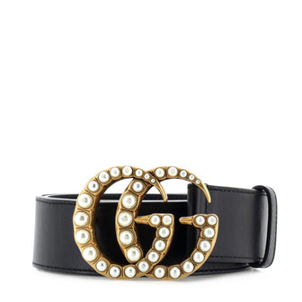Gucci Pearly GG Marmont Belt Leather Wide