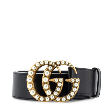 Gucci Pearly GG Marmont Belt Leather Wide