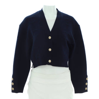 Chanel Women's All Over Embossed CC V-Neck Cardigan Cashmere Blend