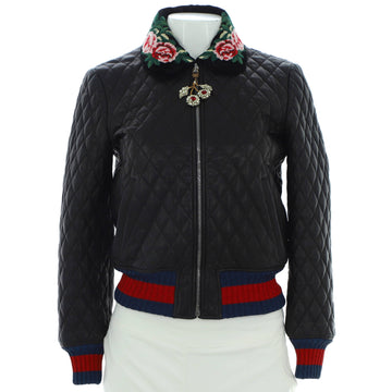 Gucci Women's Floral Collar Bomber Jacket Quilted Leather