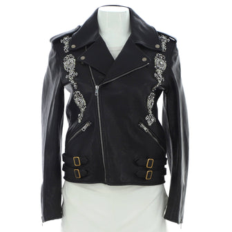Gucci Women's Biker Jacket Leather with Crystal Embellished Details
