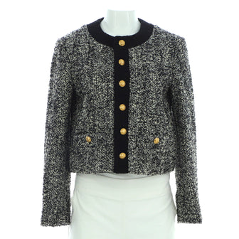 Celine Women's Button Up Collarless Evening Jacket Tweed