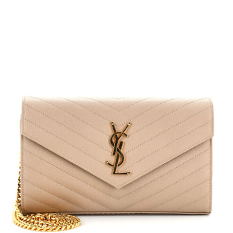 Saint Laurent Classic Monogram Wallet on Chain Matelasse Chevron Leather Medium