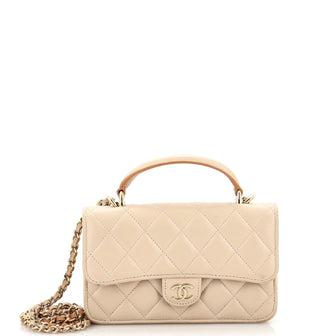 Chanel Classic Top Handle Flap Phone Holder with Chain Quilted Lambskin